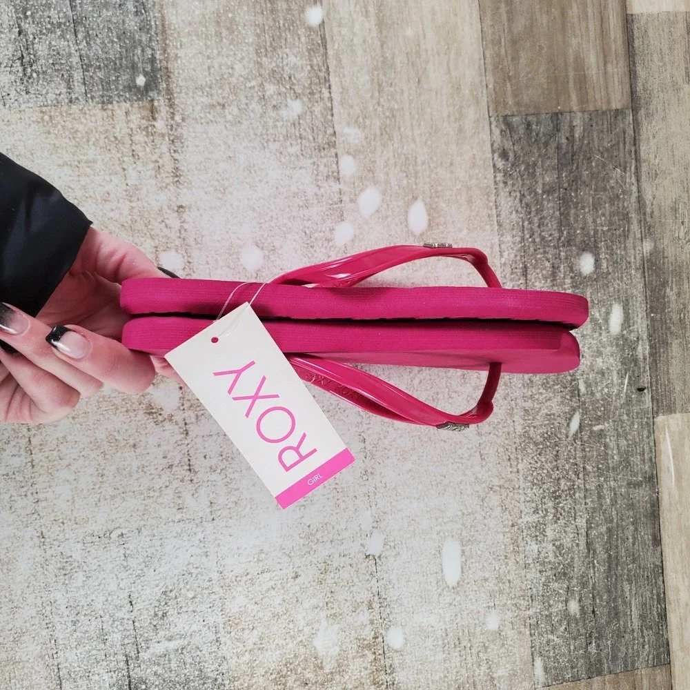 Roxy Viva VI Kid Flip Flop Sandal Sz 3 Hot Pink Leather Comfort Slip On Open Toe